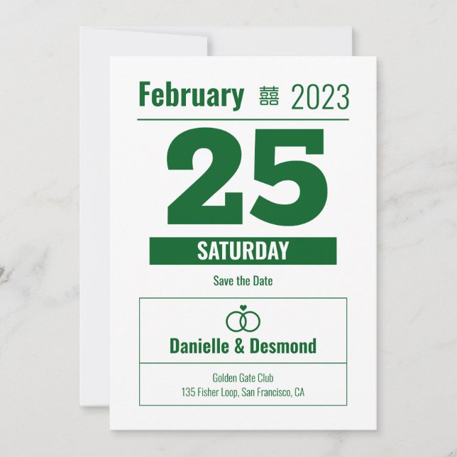 Convite Chinese calendar style save the date  invitation (Frente)