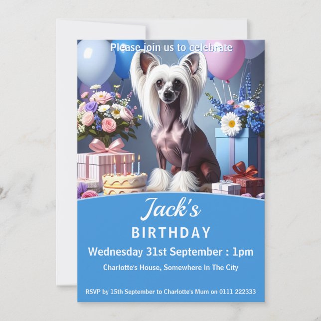 Convite Chinese Crested Birthday Party (Frente)