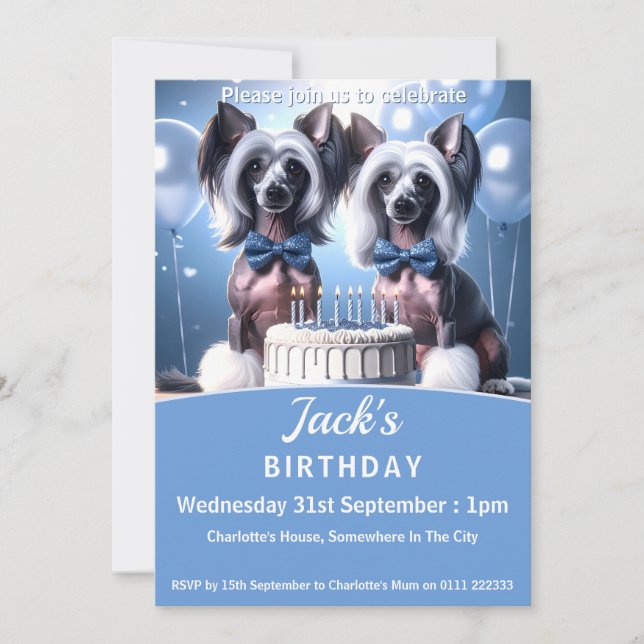 Convite Chinese Crested Birthday Party (Frente)