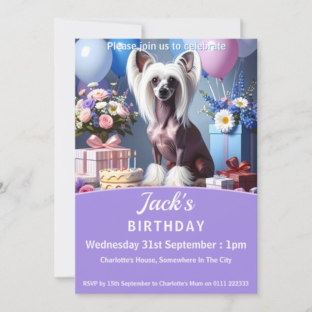 Convite Chinese Crested Birthday Party (Frente)