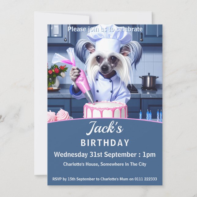 Convite Chinese Crested Birthday Party (Frente)