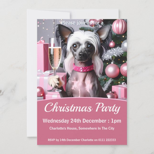 Convite Chinese Crested Christmas Party (Frente)
