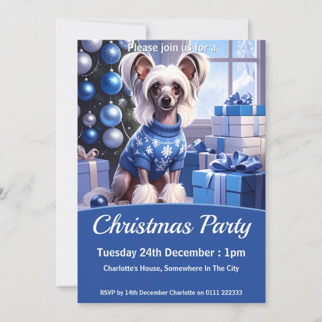 Convite Chinese Crested Christmas Party (Frente)