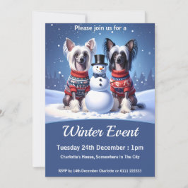 Convite Chinese Crested Dogs & Snowman