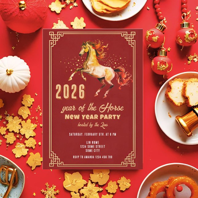Convite Chinese New Year 2026 Horse New Year Party (Criador carregado)