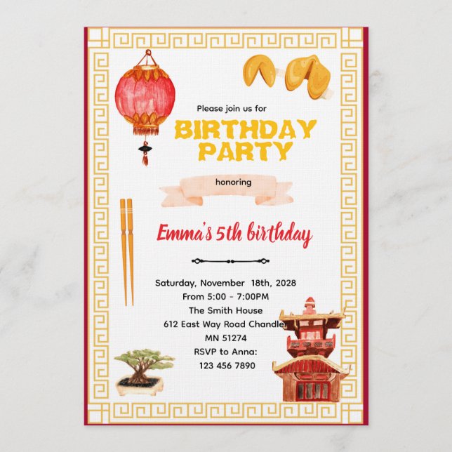 Convite Chinese Restaurant Birthday Invitation (Frente)