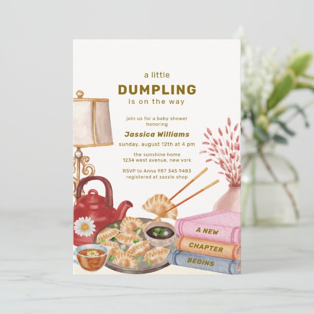Convite Chinese Tea Dumpling New Chapter Baby Shower  (Em pé/Frente)