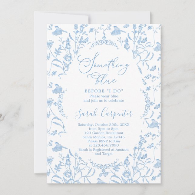 Convite Chinoiserie Algo Azul antes que eu faça Bridal (Frente)