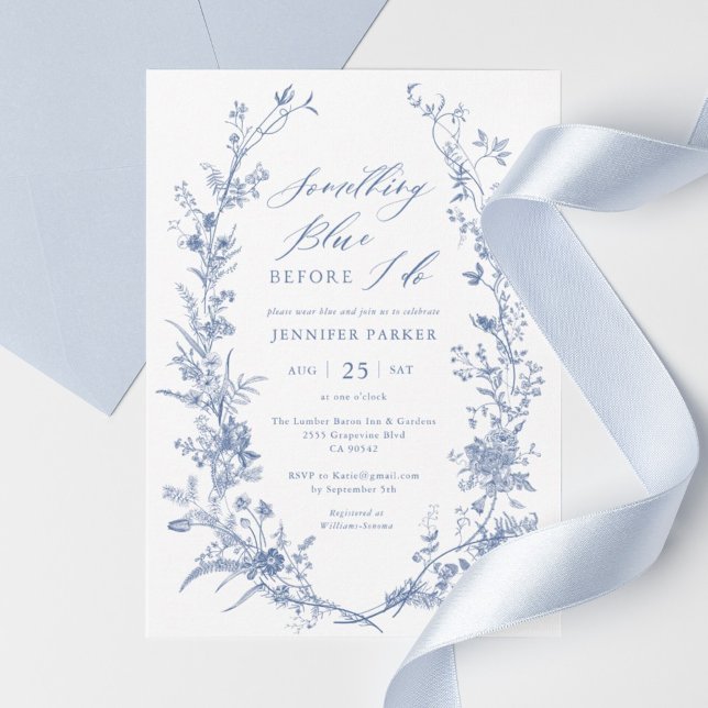 Convite Chinoiserie Algo Chá de panela Azul (Chinoiserie Something Blue Bridal Shower Invitation)