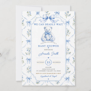 Convite Chinoiserie Azul Menino Chá de Bebê toile urso Flo