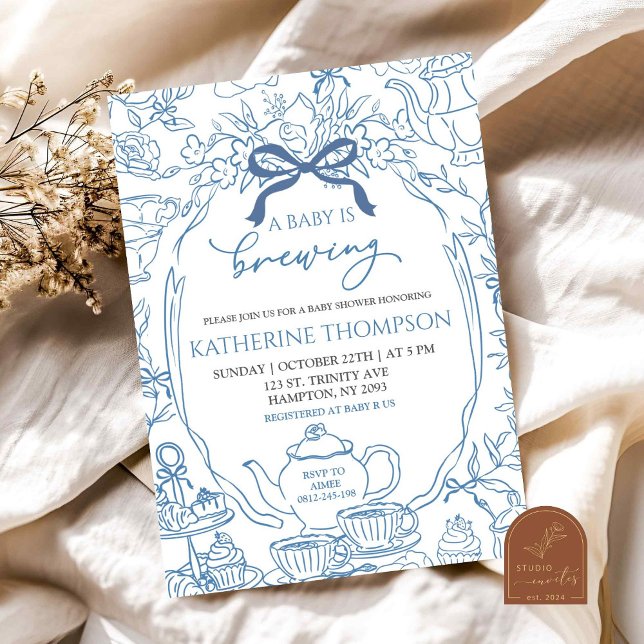 Convite Chinoiserie Baby está criando Chá de fraldas Flora (Criador carregado)
