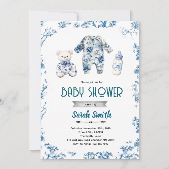 Convite Chinoiserie baby shower party invitation (Frente)