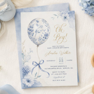 Convite Chinoiserie Balão Azul Shower de Bebê Menino