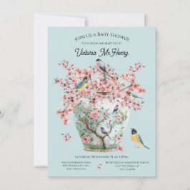 Convite Chinoiserie Birds Cherry Blossoms Chá de fraldas V