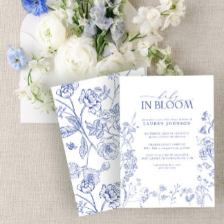 Convite Chinoiserie Blue Floral Baby In Bloom