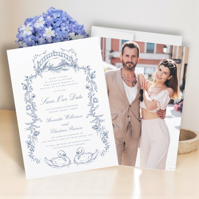 Convite Chinoiserie blue photo save the date  (Criador carregado)