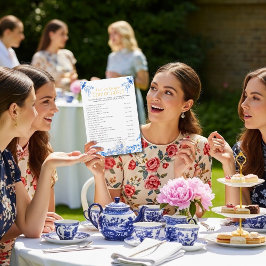 Convite Chinoiserie Blue Tea Etiquette Bridal shower game 