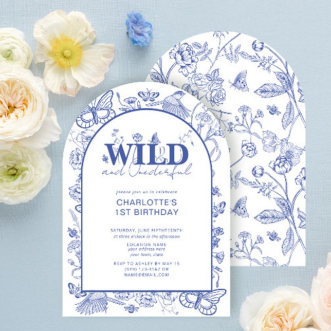 Convite Chinoiserie Blue Wild & primeiro aniversario Marav (Criador carregado)