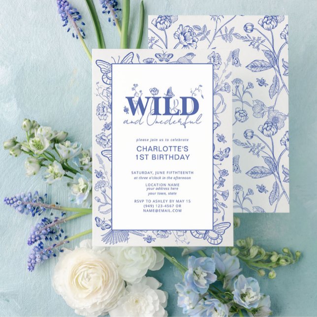 Convite Chinoiserie Blue Wild & primeiro aniversario Marav (Easily personalize this sweet baby's first birthday invitation with your unique details.
)