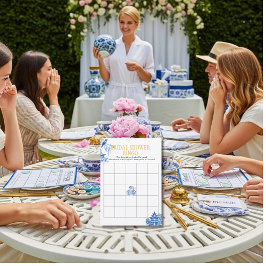 Convite Chinoiserie Blue Willow Bridal Shower Bingo game