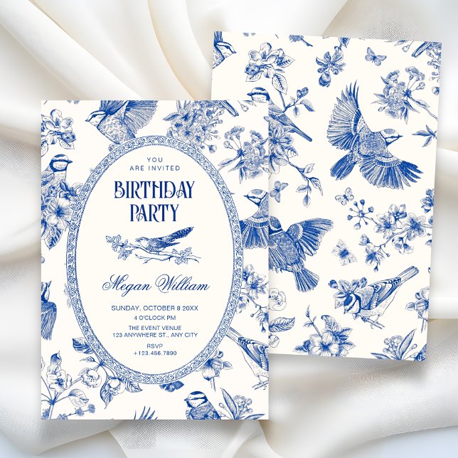 Convite Chinoiserie botânico floral ave aniversário (Criador carregado)