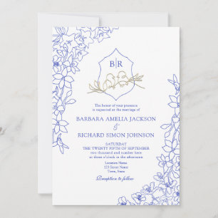 Convite Chinoiserie Crista Floral Azul Casamento