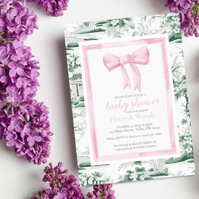 Convite Chinoiserie de Arco rosa e verde com edição no ver (Criador carregado)