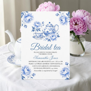 Convite Chinoiserie Floral Azul Buquê de Chá para Chá de N