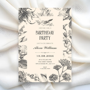 Convite Chinoiserie floral botânica vintage de aniversário