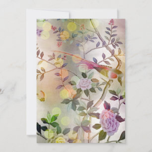 Convite Chinoiserie Floral Dourada Luminescente com Aves