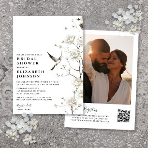 Convite Chinoiserie Floral Foto QR Chá de panela de Código