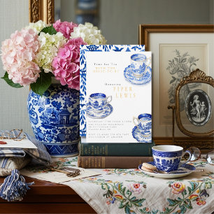 Convite Chinoiserie Hora do Chá Chá de Bebê Azul