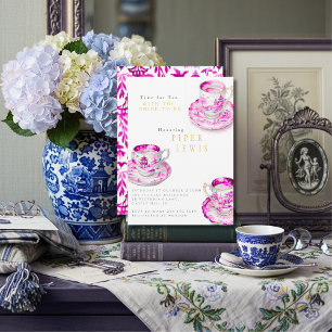 Convite Chinoiserie Hora do Chá Chá de Bebê Rosa