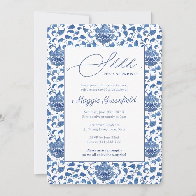 Convite Chinoiserie Lady Milestone Aniversário do Partido (Frente)