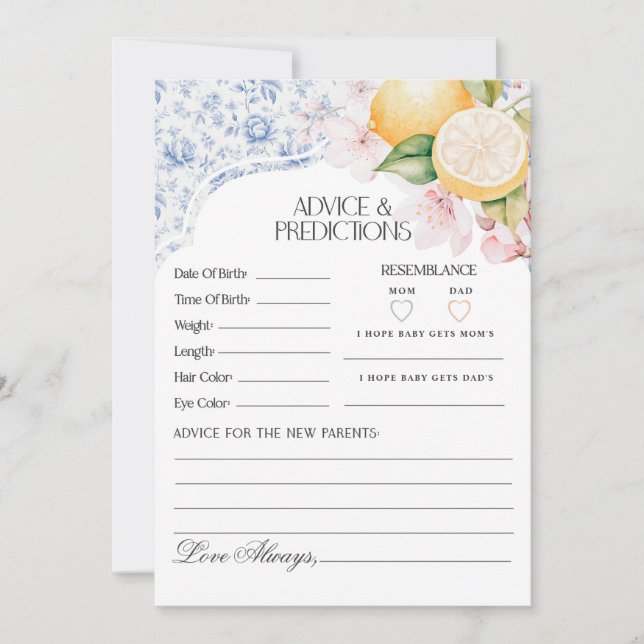 Convite Chinoiserie Lemon Tea com conselhos da mãe para be (Frente)