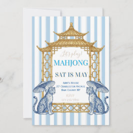 Convite Chinoiserie Mahjong Party Blue