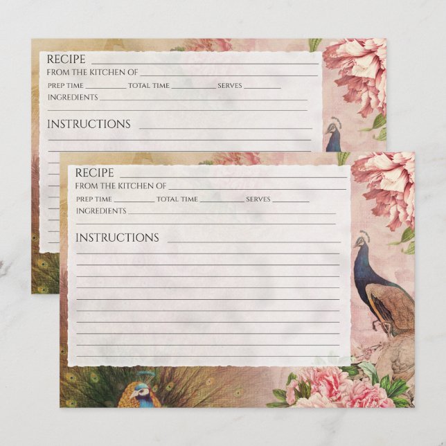 Convite Chinoiserie Peacock Blush Peony Bridal Card (Frente/Verso)