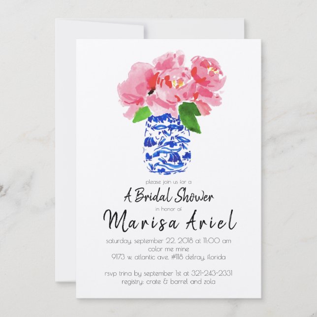 Convite chinoiserie & peônias (Frente)