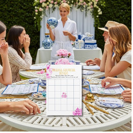 Convite Chinoiserie Pink Willow Bridal Shower Bingo game