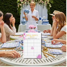 Convite Chinoiserie Pink Willow Bridal Shower Bingo game