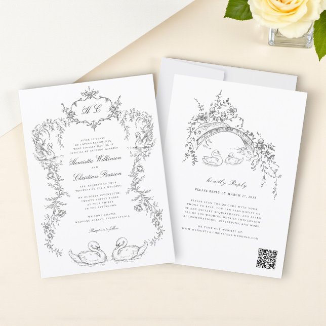 Convite Chinoiserie swan all in one Wedding Invitation (Criador carregado)