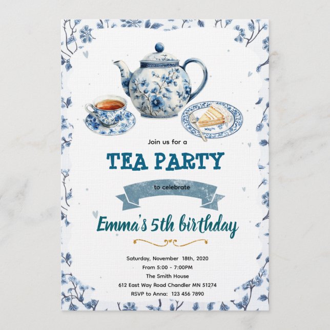 Convite Chinoiserie tea party Invitation (Frente)