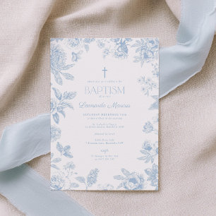 Convite Chinoiserie Toile Azul Floral Batismo