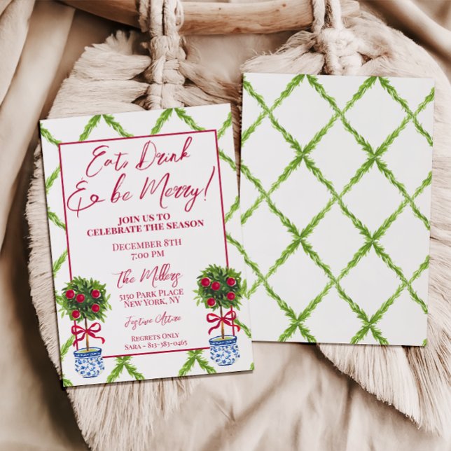 Convite Chinoiserie Topiary Festa de Natal (Criador carregado)