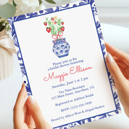 Convite Chinoiserie Vase de Morangos Vermelhos