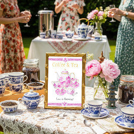 Convite Chinosierie Pink Coffee & Tea Love is Brewing Sign