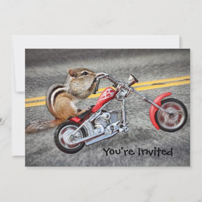 Convite Chipmunk Biker dirigindo uma motocicleta (Frente)