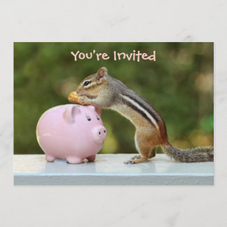 Convite Chipmunk Bonito com Imagem Bancária Engraçada