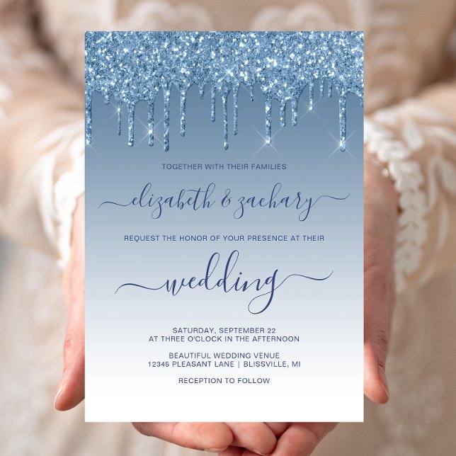 Convite Chique Brilho Glitter Azul Casamento (Criador carregado)