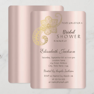Convite Chique Elegante Dourado Paisley Rosa Dourado Chuve